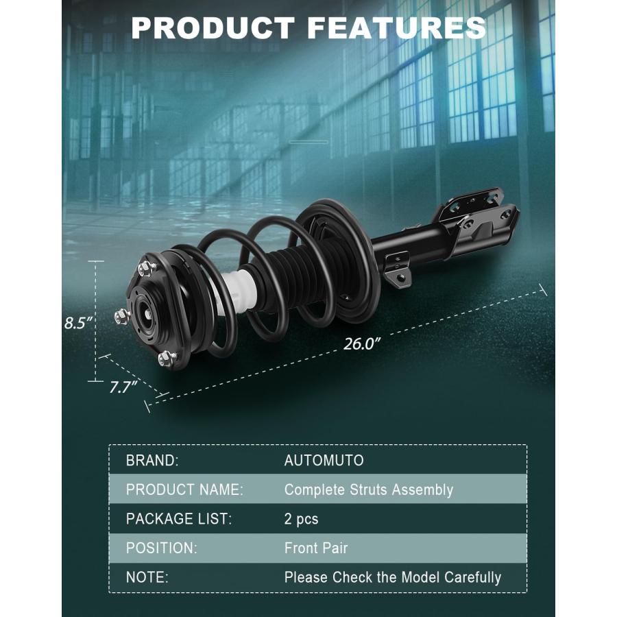 【並行輸入品】 AUTOMUTO Front Pair Complete Struts Coil Spring Assembly Shock A_6