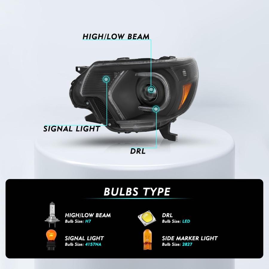 TUSDAR For 2012 2015 Toyota Tacoma LED DRL Tube Projector Headli 並行輸入品の画像
