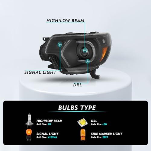 TUSDAR For 2012 2015 Toyota Tacoma LED DRL Tube Projector Headli 並行輸入品の画像