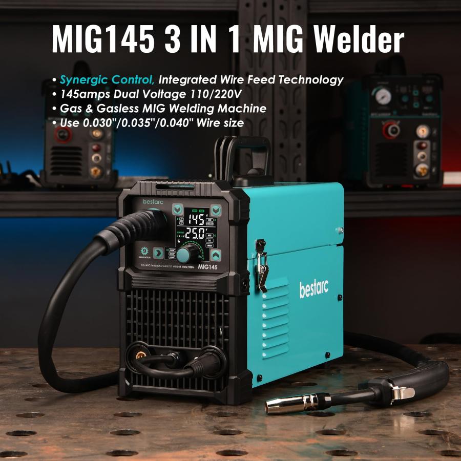 bestarc 145A MIG 溶接機、110V/220V デュアル電圧ガス/ガスレスフラックスコア MIG溶接機/リフトTIG 並行輸入品の画像