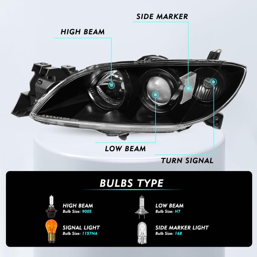 TUSDAR Headlight Assembly Fits 2004 2009 Mazda 3 Sedan 4 Door Ha