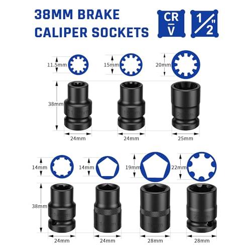 【並行輸入品】 ZOMIYU 16pcs Impact Brake Caliper Socket Set, 1/2\" Square Driveの画像