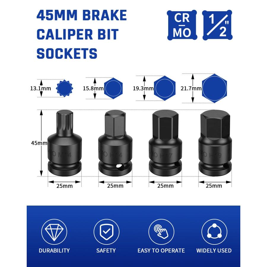【並行輸入品】 ZOMIYU 16pcs Impact Brake Caliper Socket Set, 1/2\" Square Driveの画像