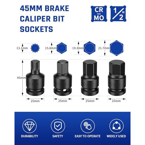 【並行輸入品】 ZOMIYU 16pcs Impact Brake Caliper Socket Set, 1/2\" Square Driveの画像