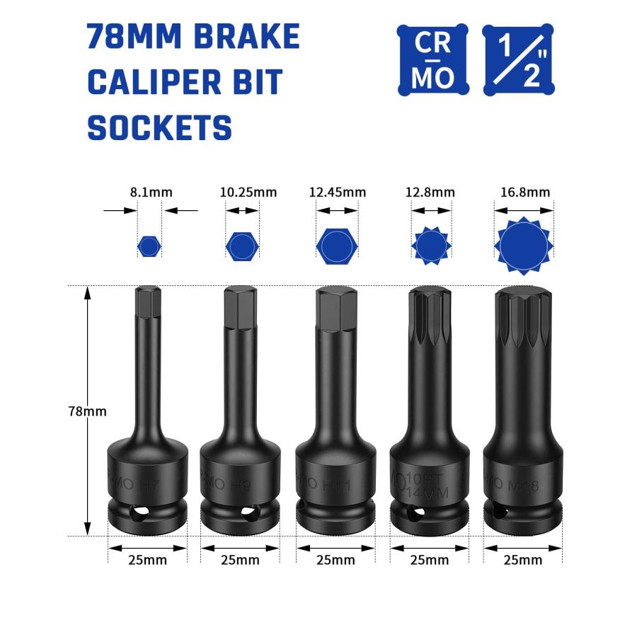 【並行輸入品】 ZOMIYU 16pcs Impact Brake Caliper Socket Set, 1/2\" Square Driveの画像