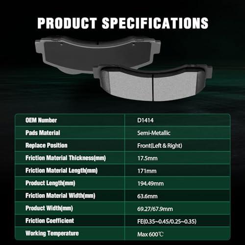 AUTOMUTO 4PCS Front Semi Metallic Disc Brake Pads Set D1414 For 並行輸入品_4