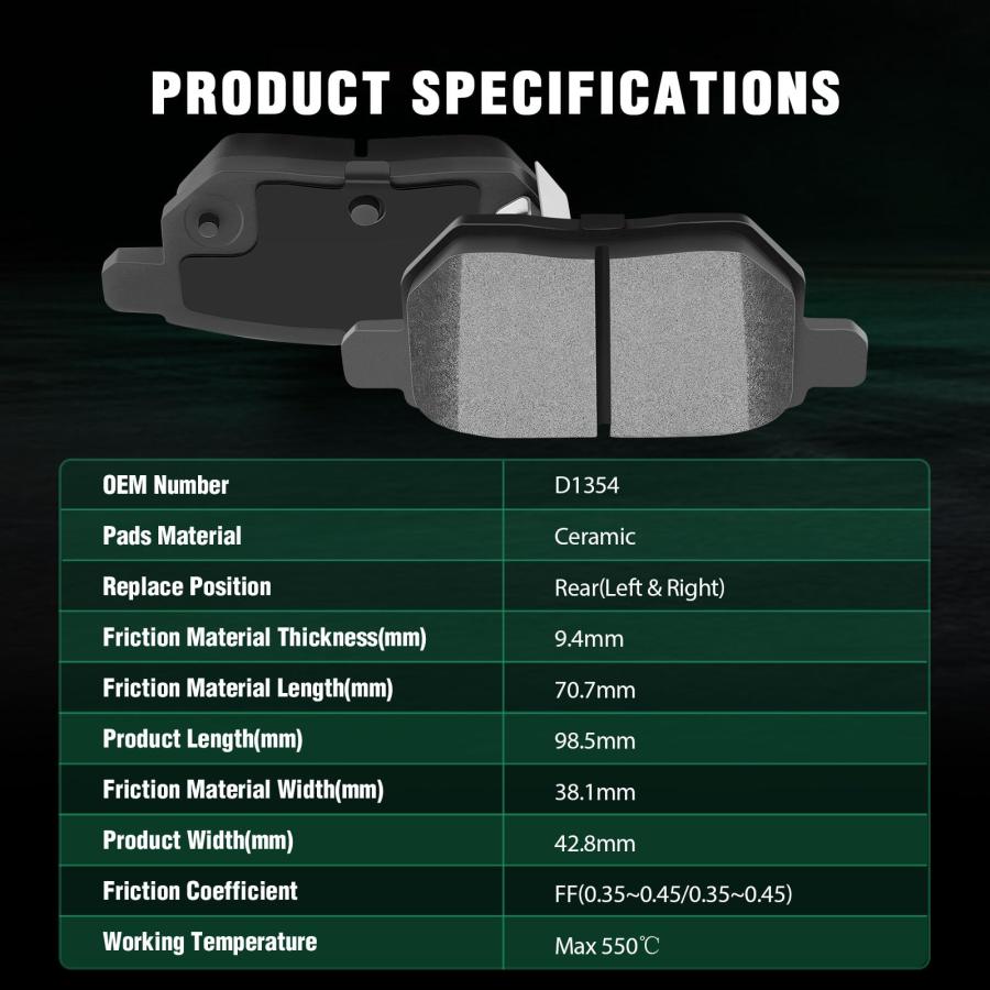 AUTOMUTO 4PCS Rear Ceramic Disc Brake Pads Set D1354 For Lexus E 並行輸入品