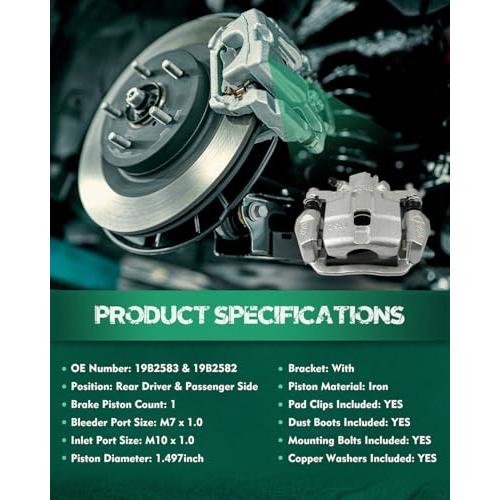 AUTOMUTO Rear Left & Right 19B2583 19B2582 Disc Brake Calipers W 並行輸入品