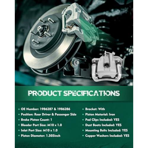 AUTOMUTO Rear Left \u0026 Right 19B6287 19B6286 Disc Brake Calipers W 並行輸入品の画像