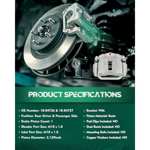 AUTOMUTO Rear Left \u0026 Right 18 B4726 18 B4727 Disc Brake Calipers 並行輸入品の画像