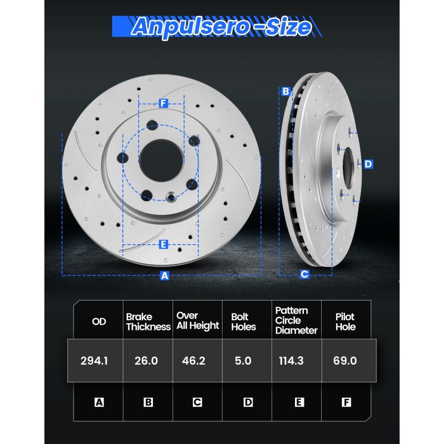 Anpulsero Brake Pads And Rotors Kit Compatible With Hyundai Sant 並行輸入品_3