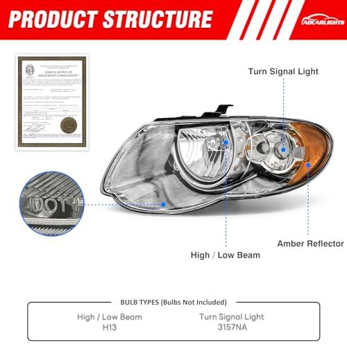 ADCARLIGHTS Headlight Assembly for Chrysler Town \u0026 Country 2005  並行輸入品の画像