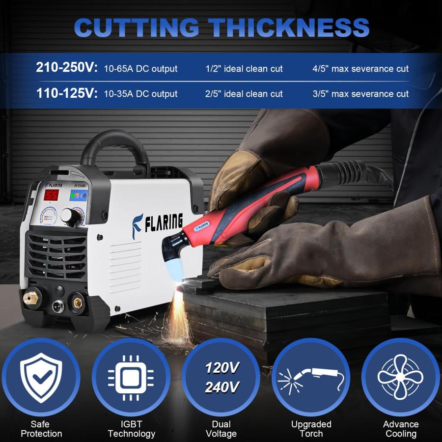 FLARING Plasma Cutter 55 AMP – 120V/240V, 1/2in Clean Cut, IGBT Inverter, Touch Arc, Portable 8.8 Lbs, FC550D