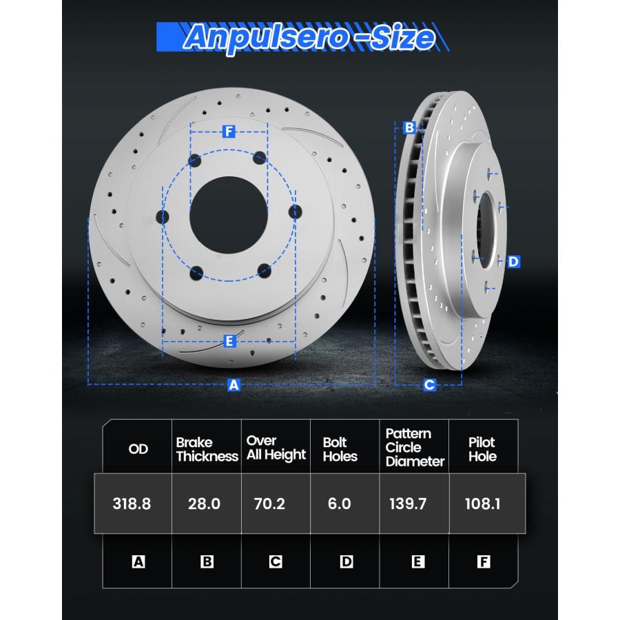 Anpulsero Front Vented Replacement Brake Rotors Kit for Toyot Tu 並行輸入品の画像