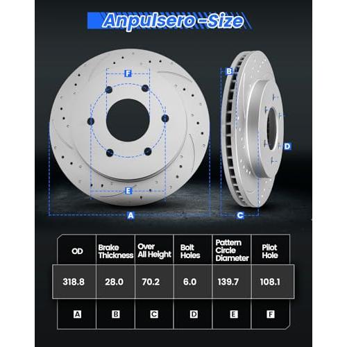 Anpulsero Front Vented Replacement Brake Rotors Kit for Toyot Tu 並行輸入品の画像