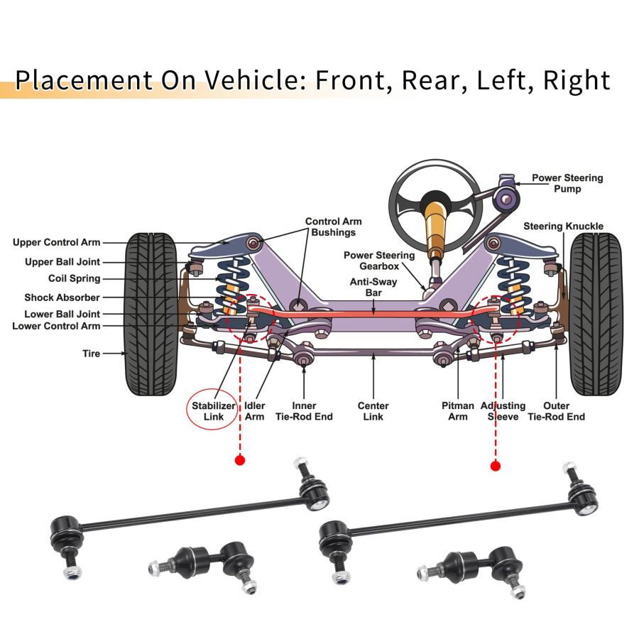 X AUTOHAUX 4pcs Front Rear Sway Bar Links Stabilizer Link Kit fo 並行輸入品_9