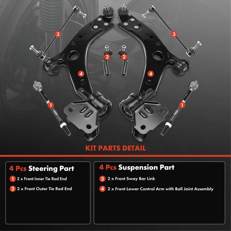 A Premium Set of 8, Front Lower Control Arm, Sway Bar Link, Inne 並行輸入品の画像