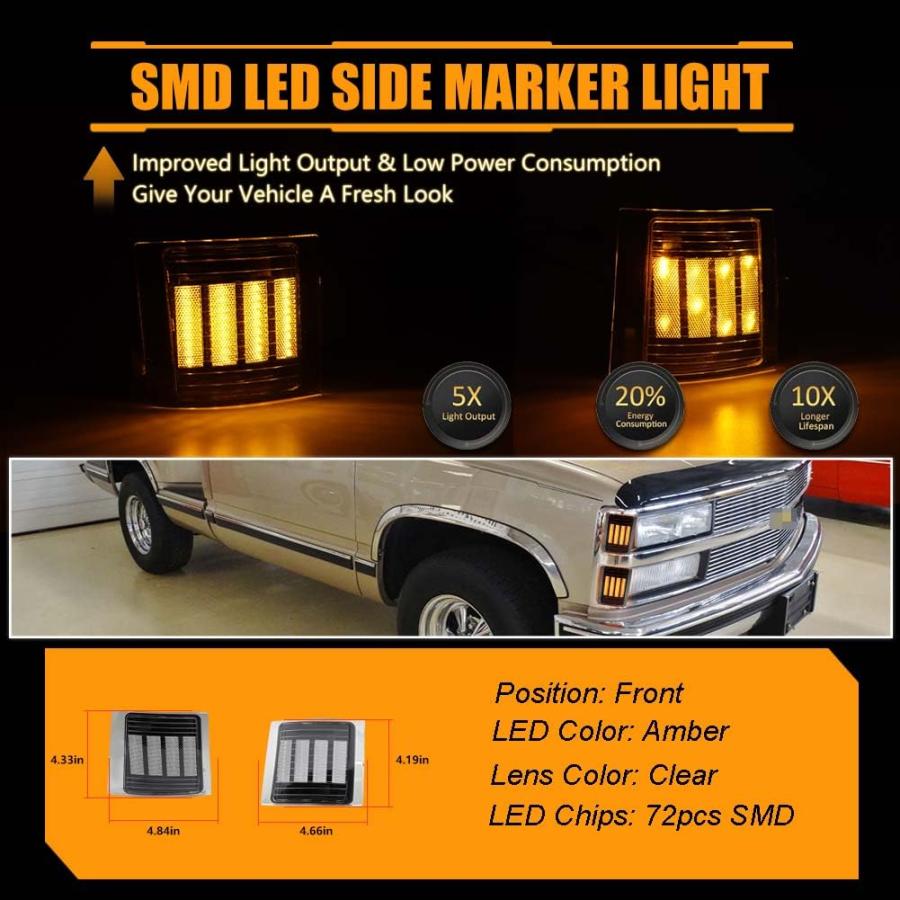 【並行輸入品】 OFFKAT LED Front Corner Side Marker Lights for Chevy C/K Seriesの画像