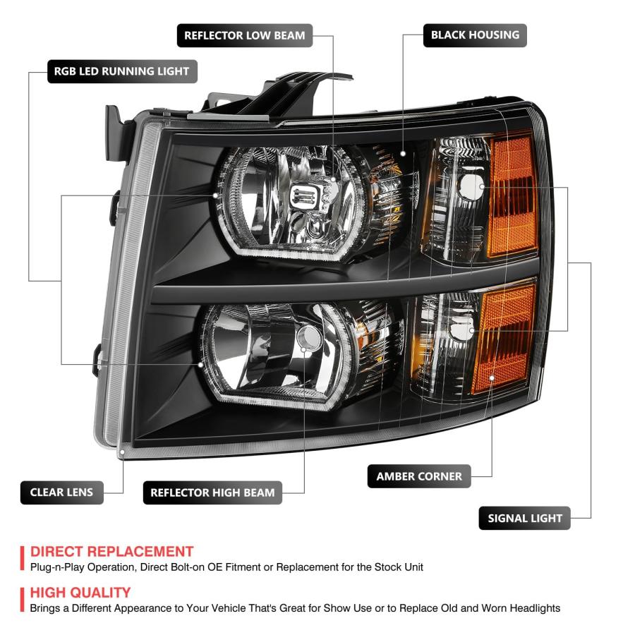 【並行輸入品】 DNA MOTORING Pair of Headlights Compatible with 2007 2013 Chevy_3
