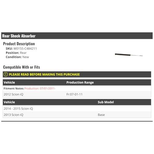 【並行輸入品】 Rear Shock Absorber   Compatible with 2012 2015 Scion iQ Base (Fの画像