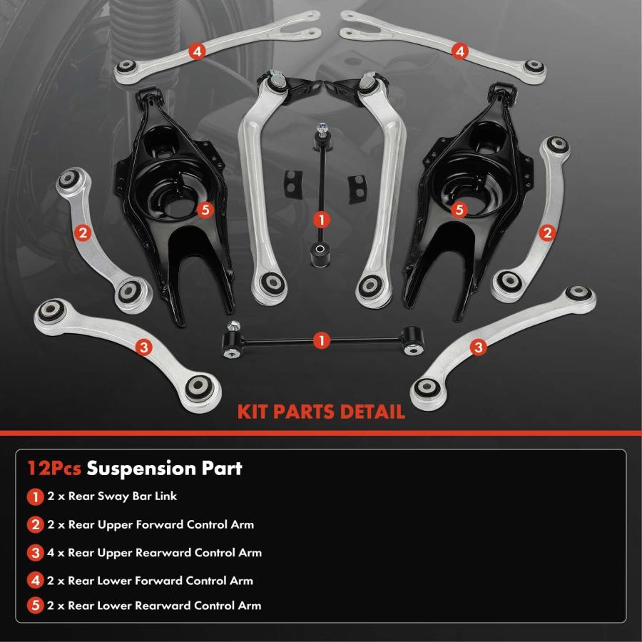 A Premium Set of 12, Rear Upper Lower Control Arm, Sway Bar Link 並行輸入品の画像