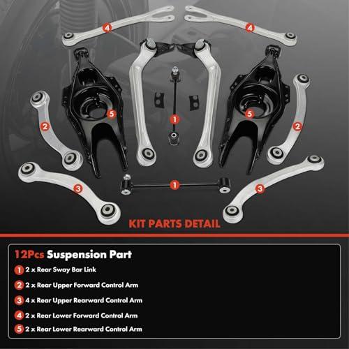 A Premium Set of 12, Rear Upper Lower Control Arm, Sway Bar Link 並行輸入品の画像