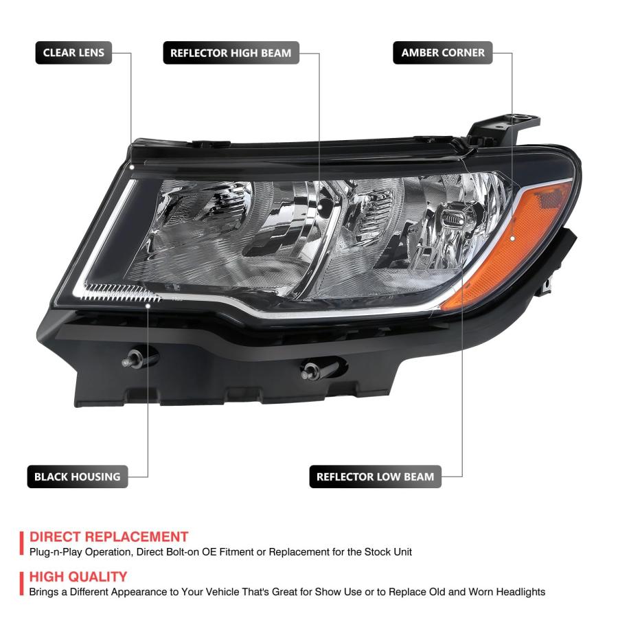 【並行輸入品】 DNA MOTORING OE Style Front Left Headlight Compatible With Jeepの画像