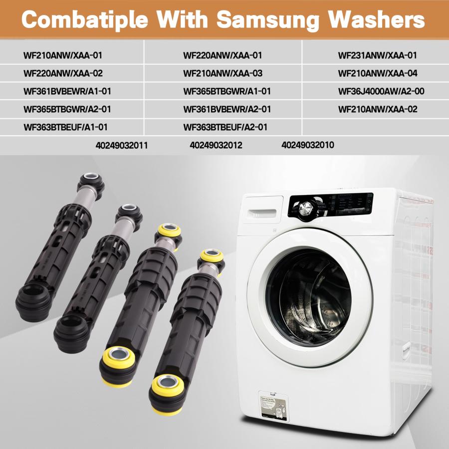 【並行輸入品】4パックショックアブソーバーフロント&リアセット Samsung Washers WF210ANW/XAA WF220ANW/XA