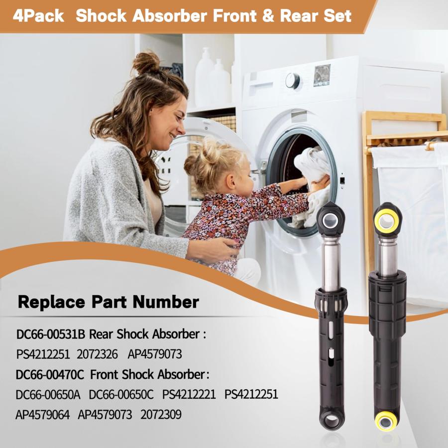 【並行輸入品】4パックショックアブソーバーフロント&リアセット Samsung Washers WF210ANW/XAA WF220ANW/XA