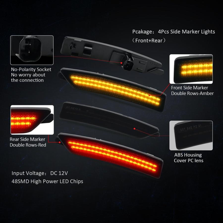 【並行輸入品】 Bestview LED Side Marker Lights Reflectors Lights Dual Rows Whit_9