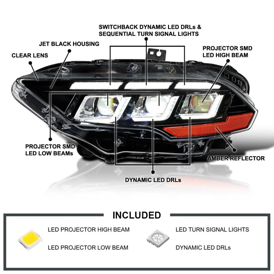 【並行輸入品】 Spec D Tuning Full LED Jet Black Headlights w/Sequential Turn Si_6