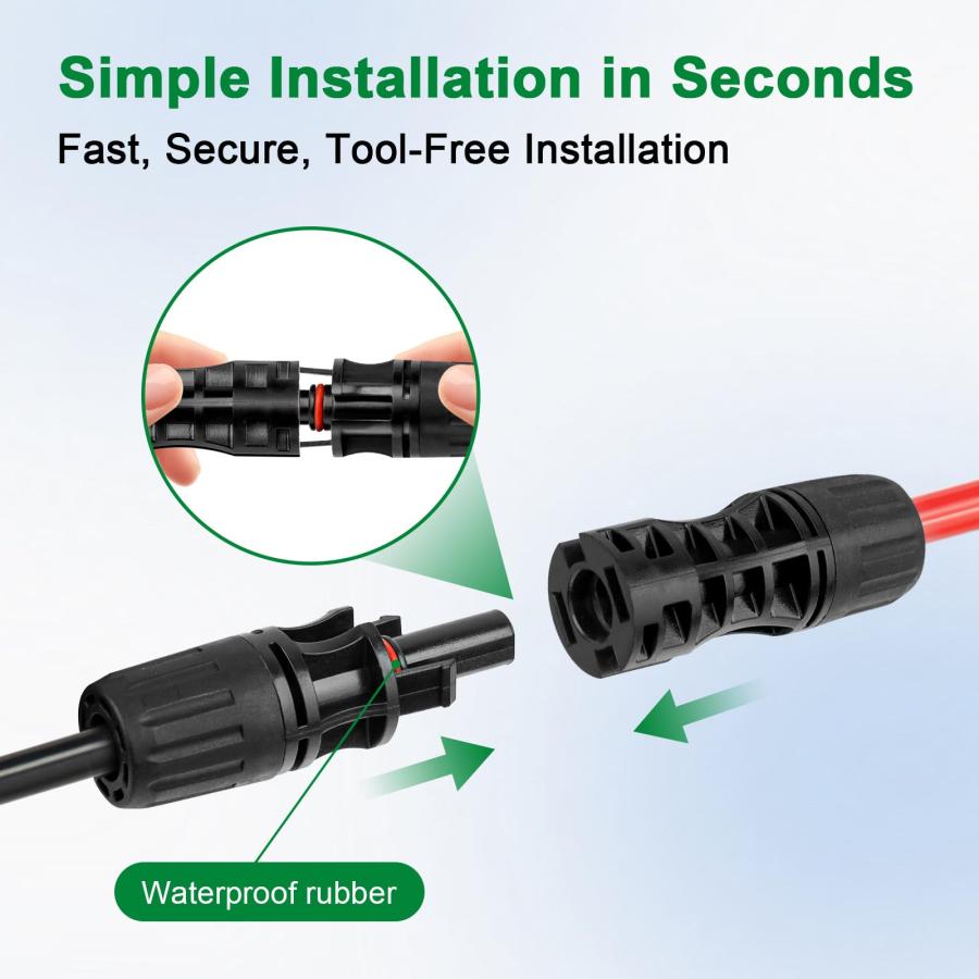 【並行輸入品】ソーラー延長ケーブル 8AWG 15フィート 2本パック (レッド + ブラック) PVワイヤー オス/メスソーラーコネクタ付き |  | 06