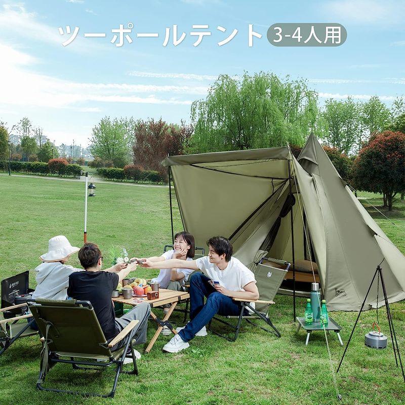 TIMBER RIDGE テント ティピーテント フレーム型 ツーポールテント 二股ポール 3-4人用 二重層 設営簡単 出入口2つ 通気 RIDGE テント ティピーテント フレーム型 ツーポールテント 二股ポール 4人用 二重層 設営簡単 出入口2つ 通気