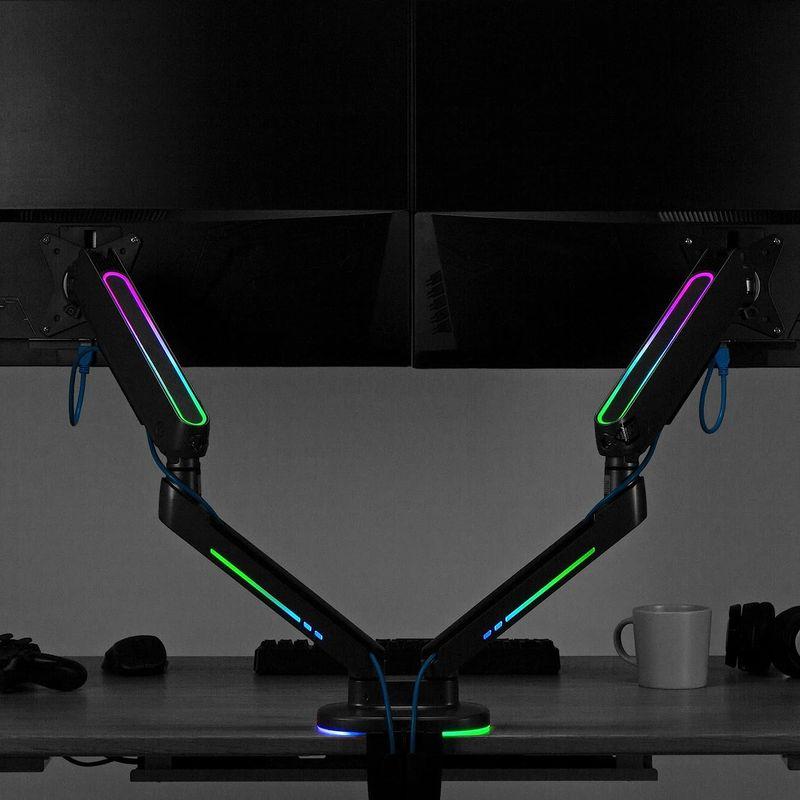 AVLT ゲーミングモニターアーム 2画面 デュアル 灰色（ダークグレー） ＲＧＢ 7色 カラー 動的変化 7色選択 17~32インチ対応 ゲーミングモニターアーム 2画面 デュアル 灰色 ダークグレー ＲＧＢ 7色 カラー 動的変化 7色選択 32インチ対応