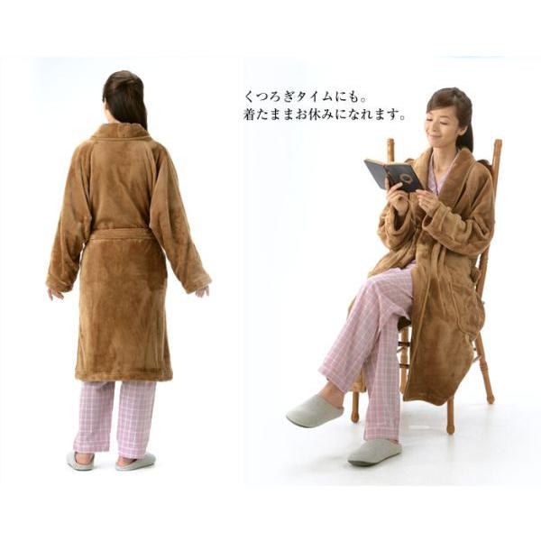 在庫限り ガウン ナイトガウン メンズ レディース 暖かい ルームガウン 軽い あたたかい マイクロフリース 温かい 薄手 部屋着 洗える 男性 女性 【STK】 |  | 06