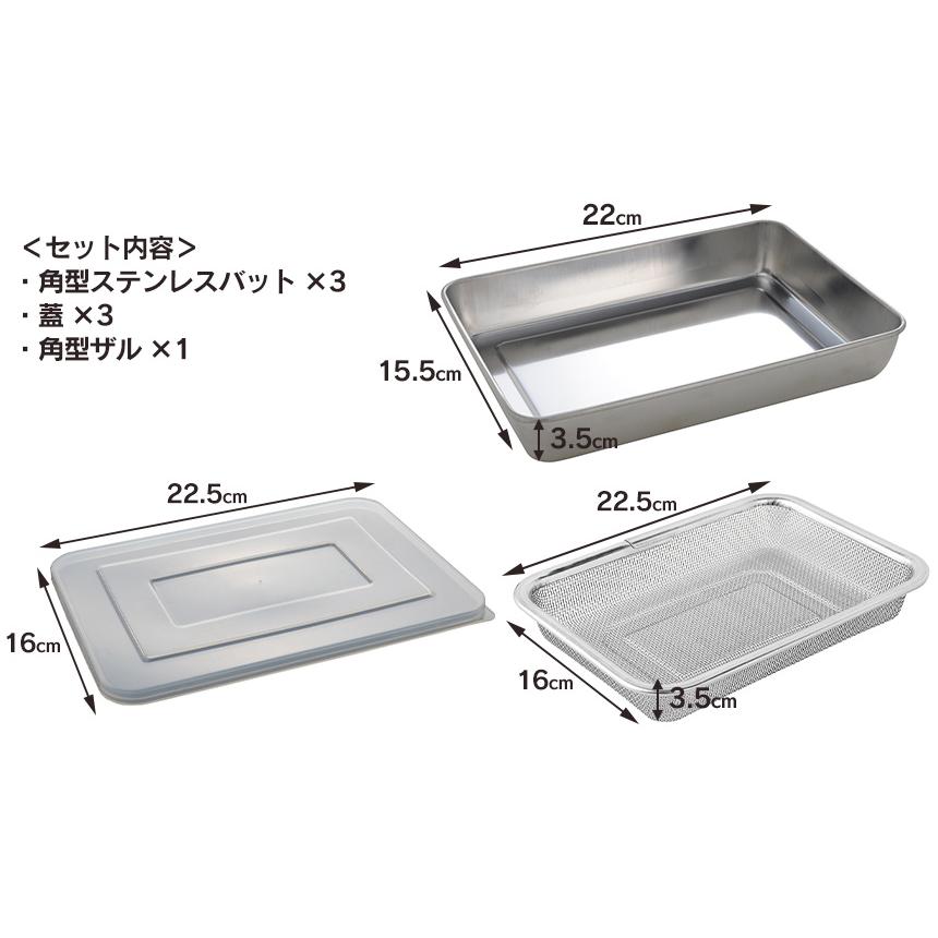 バット 料理 ステンレスバット セット 3個 蓋付き 燕三条 コンパクト