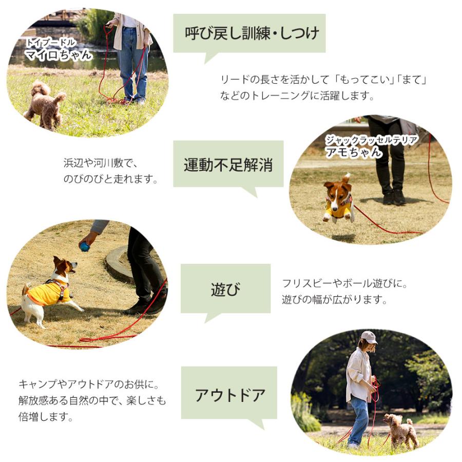 ロングリード 20m 大型犬 中型犬 小型犬 bow&mew 【カラビナが外れない安心構造】 丸ロープ トレーニングリード 外れ防止 絡まない  絡みにくい ドッグラン