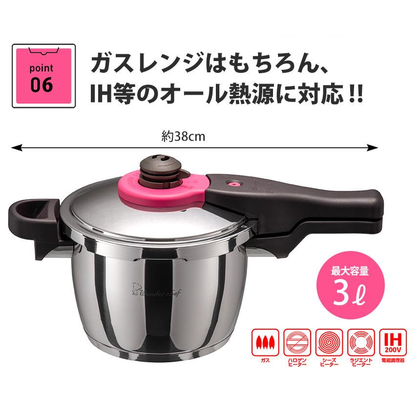 在庫限り ワンダーシェフ 魔法のクイック料理 片手圧力鍋 3L 蓋