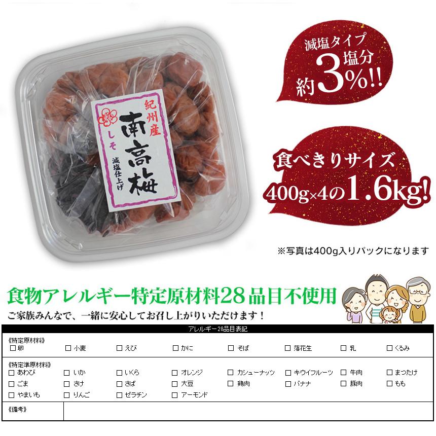 梅干し 梅干 減塩 塩分3% しそ しそ漬け 減塩梅干し 家庭用 南高梅 紀州産 高級 1.6kg 国産 和歌山 78930-1 | ブランド登録なし | 05