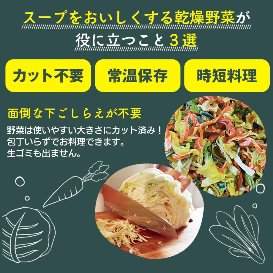 乾燥野菜ミックス 国産 味噌汁の具 乾燥 ラーメン具材 常備菜 玉ねぎ にんじん キャベツ 小松菜 時短料理 一人暮らし スープ 汁物 ドライベジ｜wide｜11