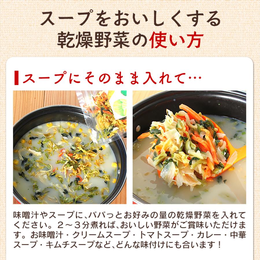 乾燥野菜ミックス 国産 味噌汁の具 乾燥 ラーメン具材 常備菜 玉ねぎ にんじん キャベツ 小松菜 時短料理 一人暮らし スープ 汁物 ドライベジ｜wide｜19