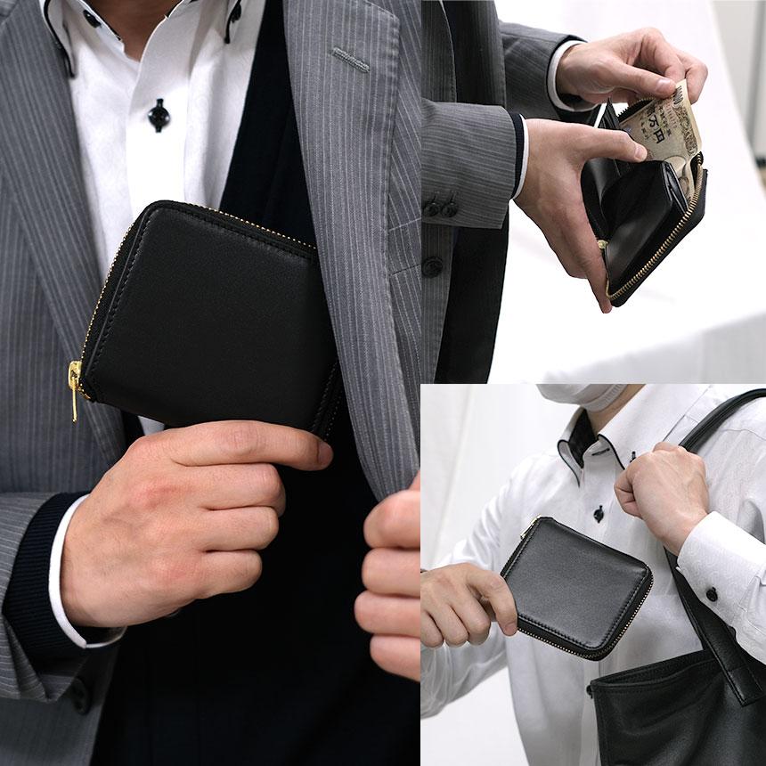 財布 メンズ 二つ折り ファスナー コンパクト 本革 使いやすい