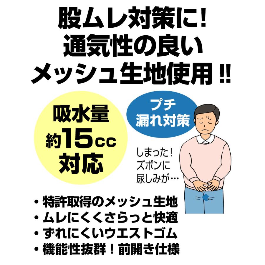 尿漏れパンツ 蒸れない ムレない メッシュ 夏用 男性用 男性 通気性 メンズ 夏 吸水量約15cc 失禁パンツ バレない 消臭 3枚組 ボクサーパンツ 前開き 軽失禁｜wide｜07