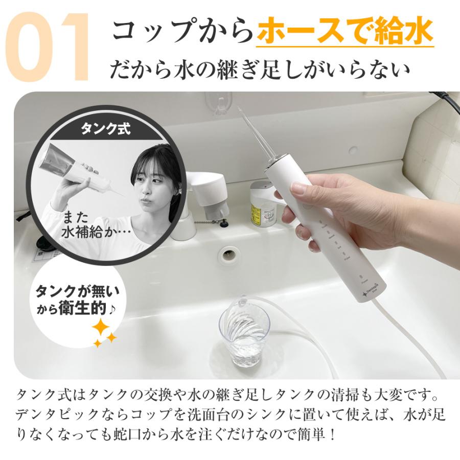 口腔洗浄器  タンクレス 小型 スリム 軽量 水流 IPX7 防水 歯間洗浄機 口内 洗浄機 風呂 コードレス ポンプ式 デンタピック | ブランド登録なし | 08