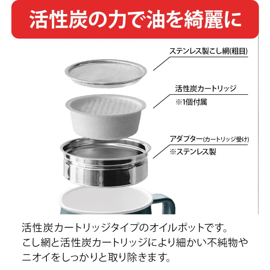 オイルポット 【活性炭カートリッジ付き】 富士ホーロー 800ml フィルトプラス 0.8L 小さめ おしゃれ 可愛い 琺瑯 ほうろう ほーろー｜wide｜05