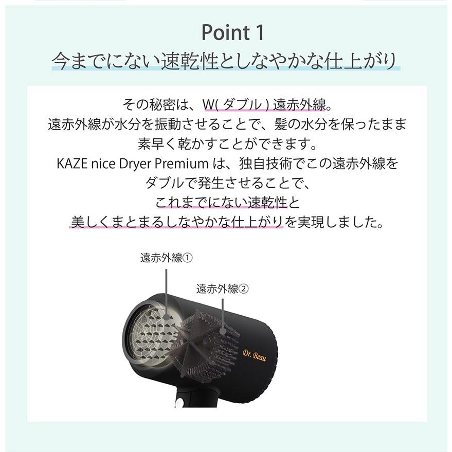 ドライヤー 速乾 ハンズフリー カゼ ナイスドライヤー プレミアム マイナスイオン 低温 軽量 Dr Beau KAZE nice Dryer Premium 頭皮ケア | Dr.Beau | 06