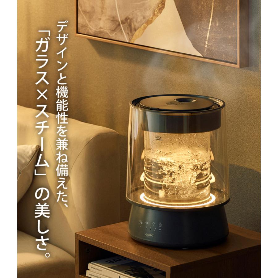 加湿器 スチーム式 スチーム加湿器 上部給水 上から給水 17畳 650mL/h 2.6L ガラス 丸洗い お手入れ簡単 タイマー LEDライト QUADS GLASS QS649 80205 | QUADS | 01