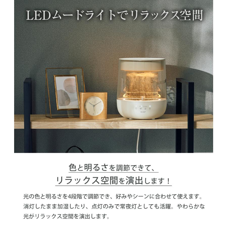 加湿器 スチーム式 スチーム加湿器 上部給水 上から給水 10畳 380mL/h 1.7L ガラス 丸洗い お手入れ簡単 タイマー LEDライト QUADS GLASS QS629 取っ手付き | QUADS | 05