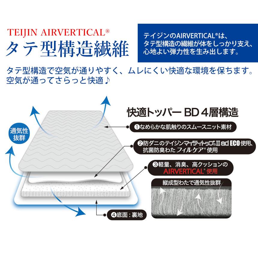 テイジン 防ダニ快適トッパーBD マットレストッパー 敷きパッド ベッドパッド 洗える 抗菌防臭 AIRVERTICAL 通気性 軽量 シングル セミダブル ダブル 敷布団 | TEIJIN | 03