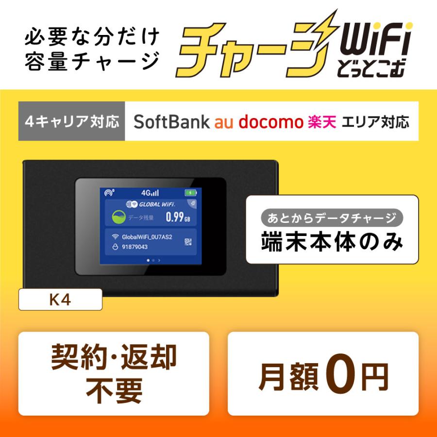 ポケットwifi モバイルルーター チャージwifi wifiルーター モバイルwifi wi-fi モバイルwi-fi  K4 端末本体のみ 返却不要 有効期限365日 の商品画像